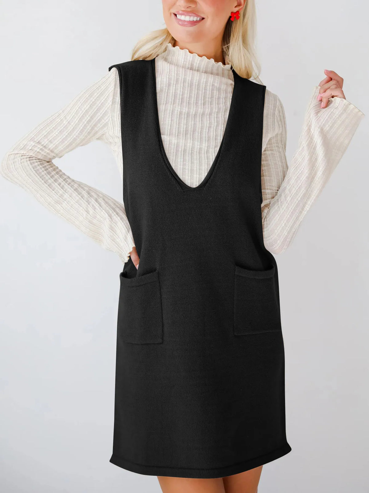 Sleeveless Knit Dress with Pockets - alternate view 2