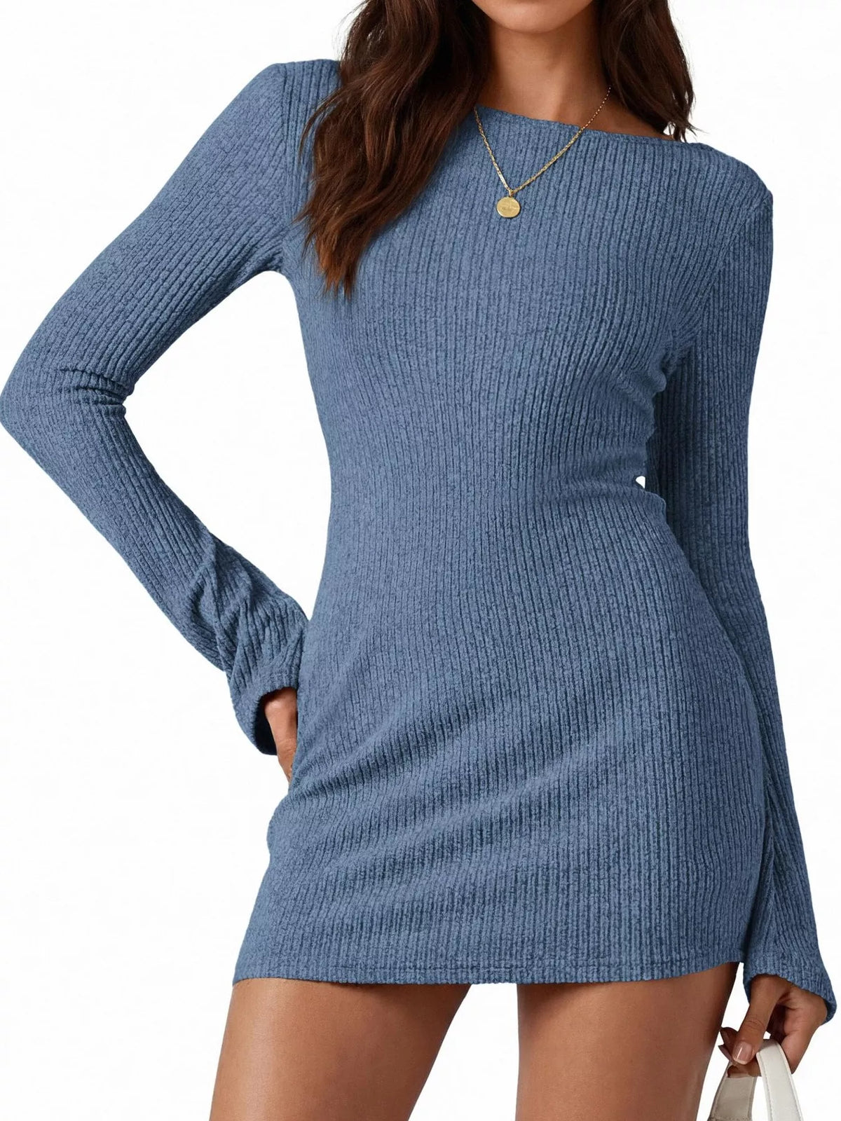 Ribbed Knit Long Sleeve Slim Fit Sweater Dress - alternate view 6