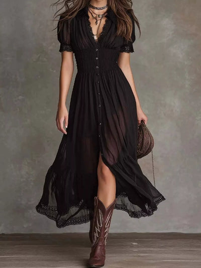 Button-Down Midi Dress with Lace Trim