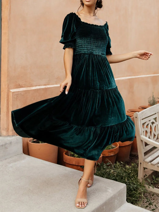Smocked Half Sleeve Tiered Midi Dress - alternate view 4