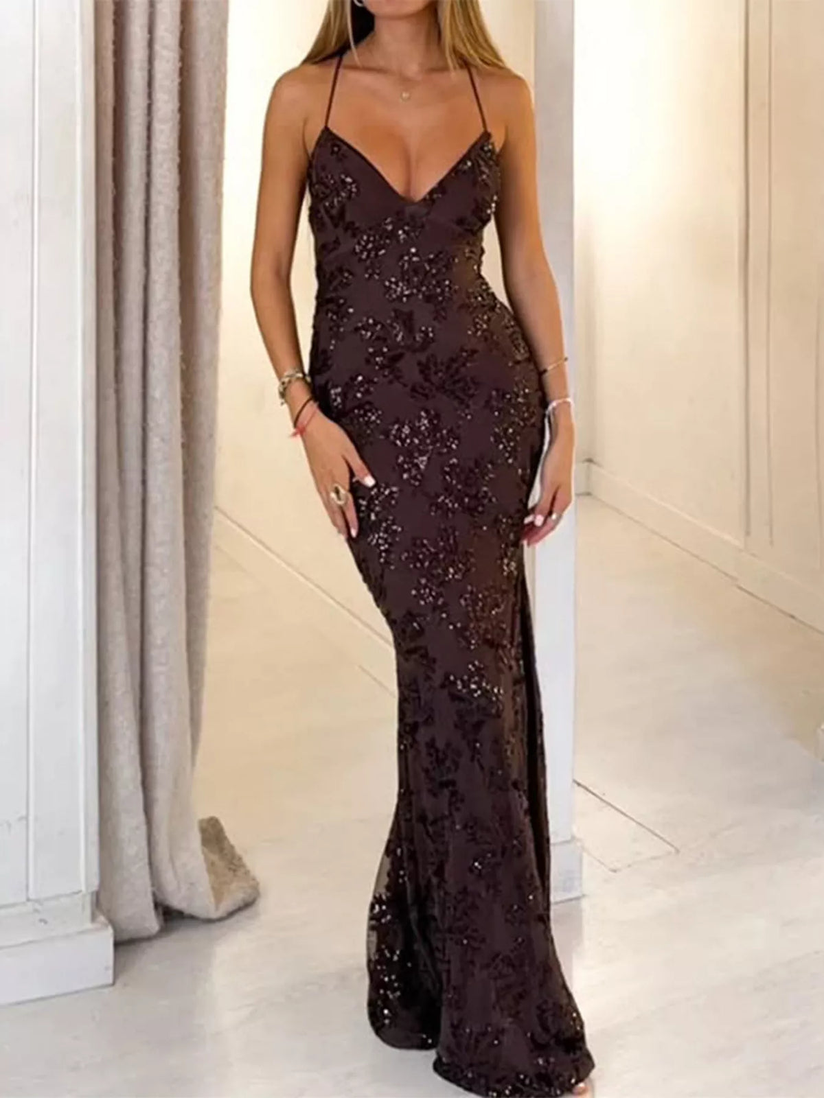 Sequin Embellished Mermaid Evening Maxi Dress - alternate view 4