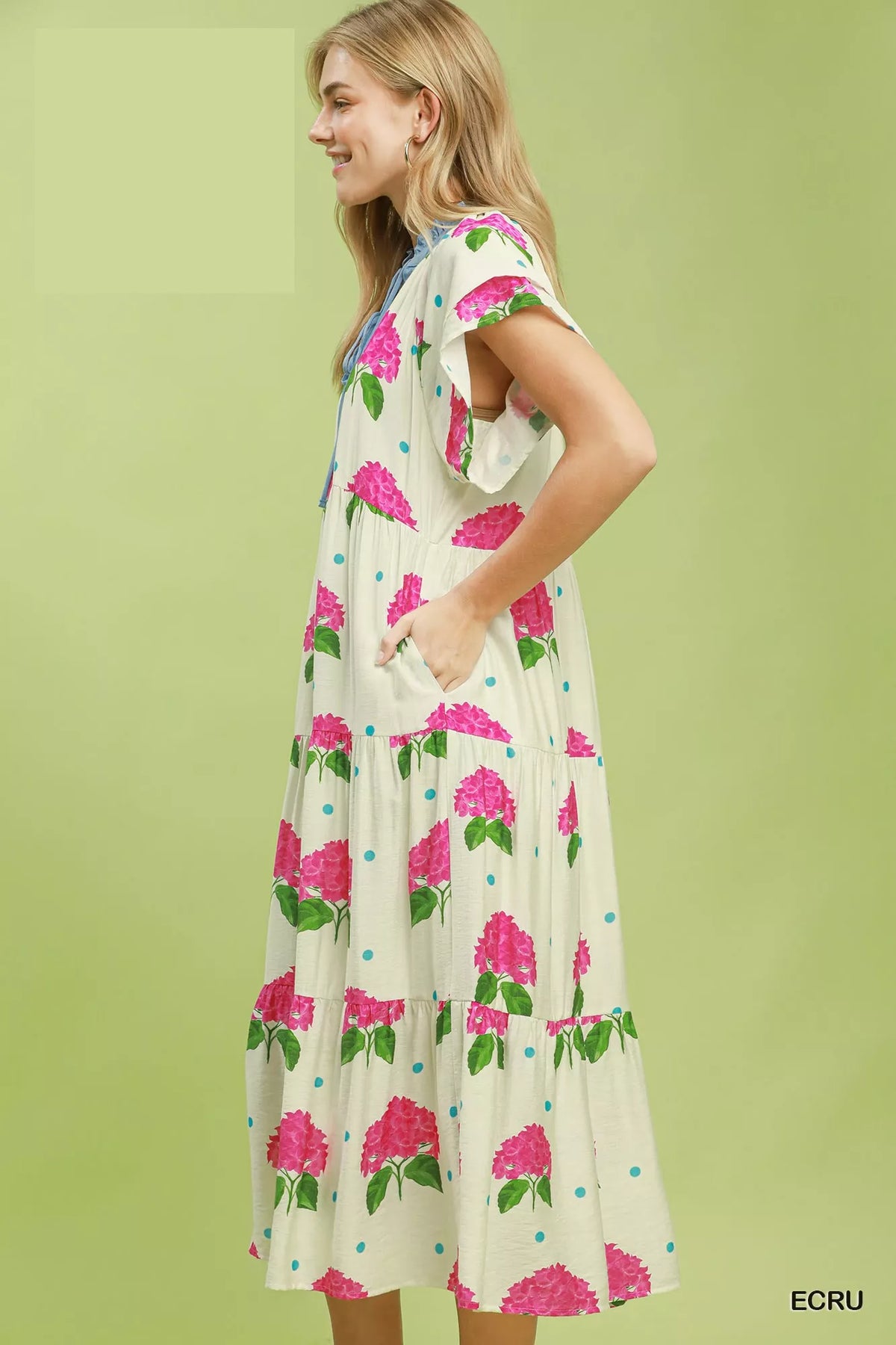 Hydrangea Print Tiered Midi Dress - alternate view 3
