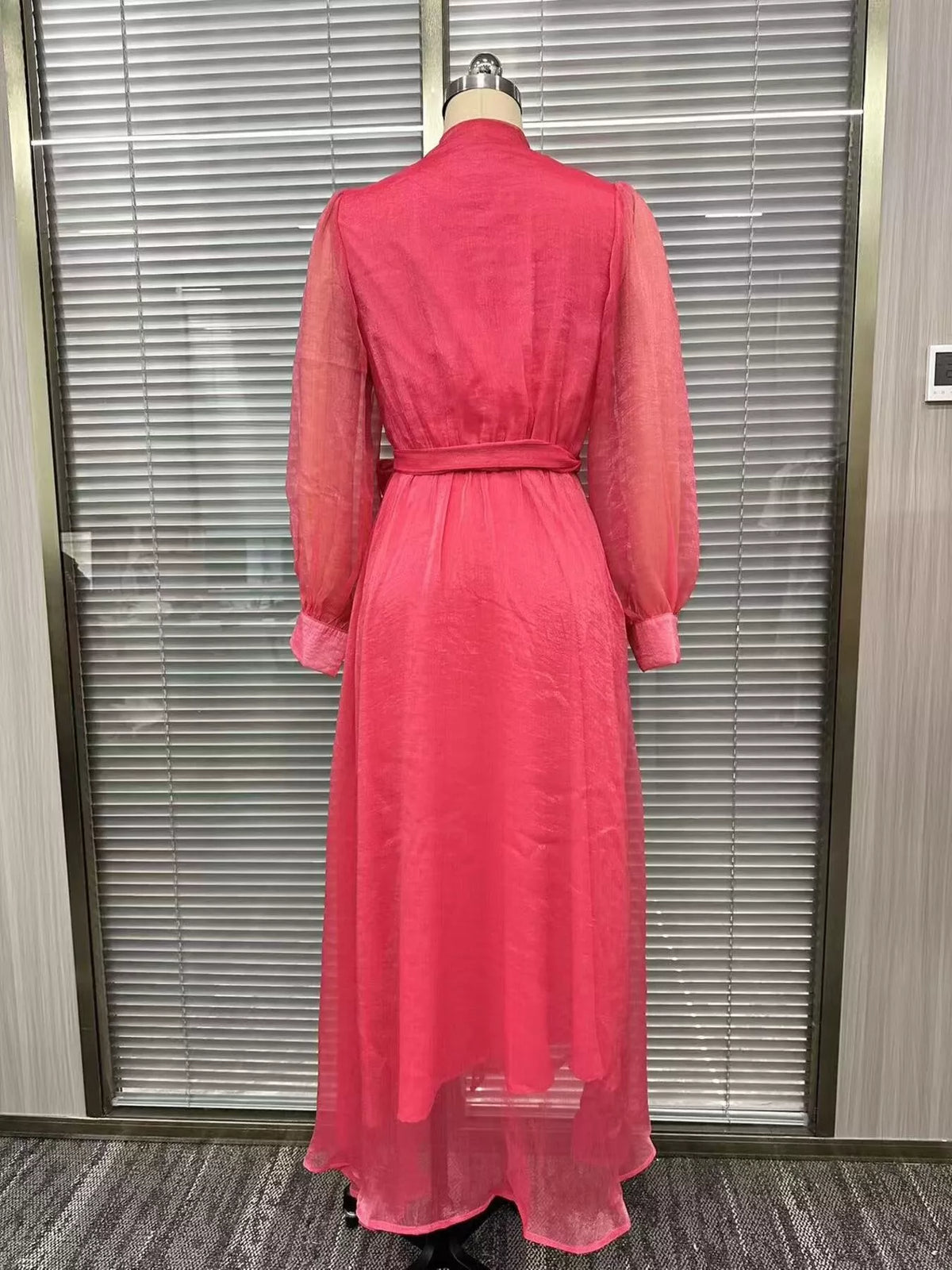 Long Sleeve Chiffon Wrap Maxi Dress with High Slit - alternate view 4