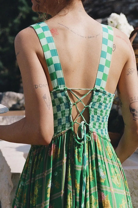 Printed Square Neck Tiered Dress - alternate view 4