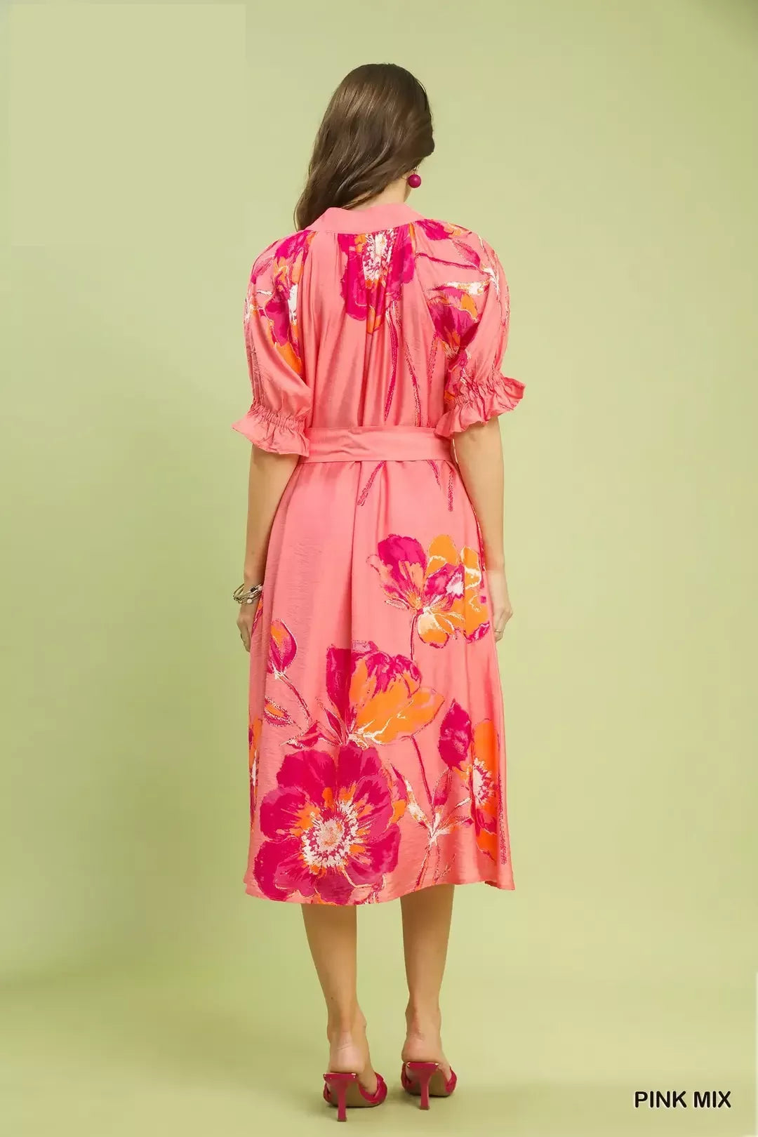 Floral Flounce Sleeve Midi Dress with Belted - alternate view 4