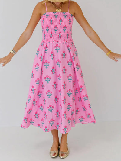 Floral Smocked Adjustable Strap Midi Cami Dress - alternate view 8
