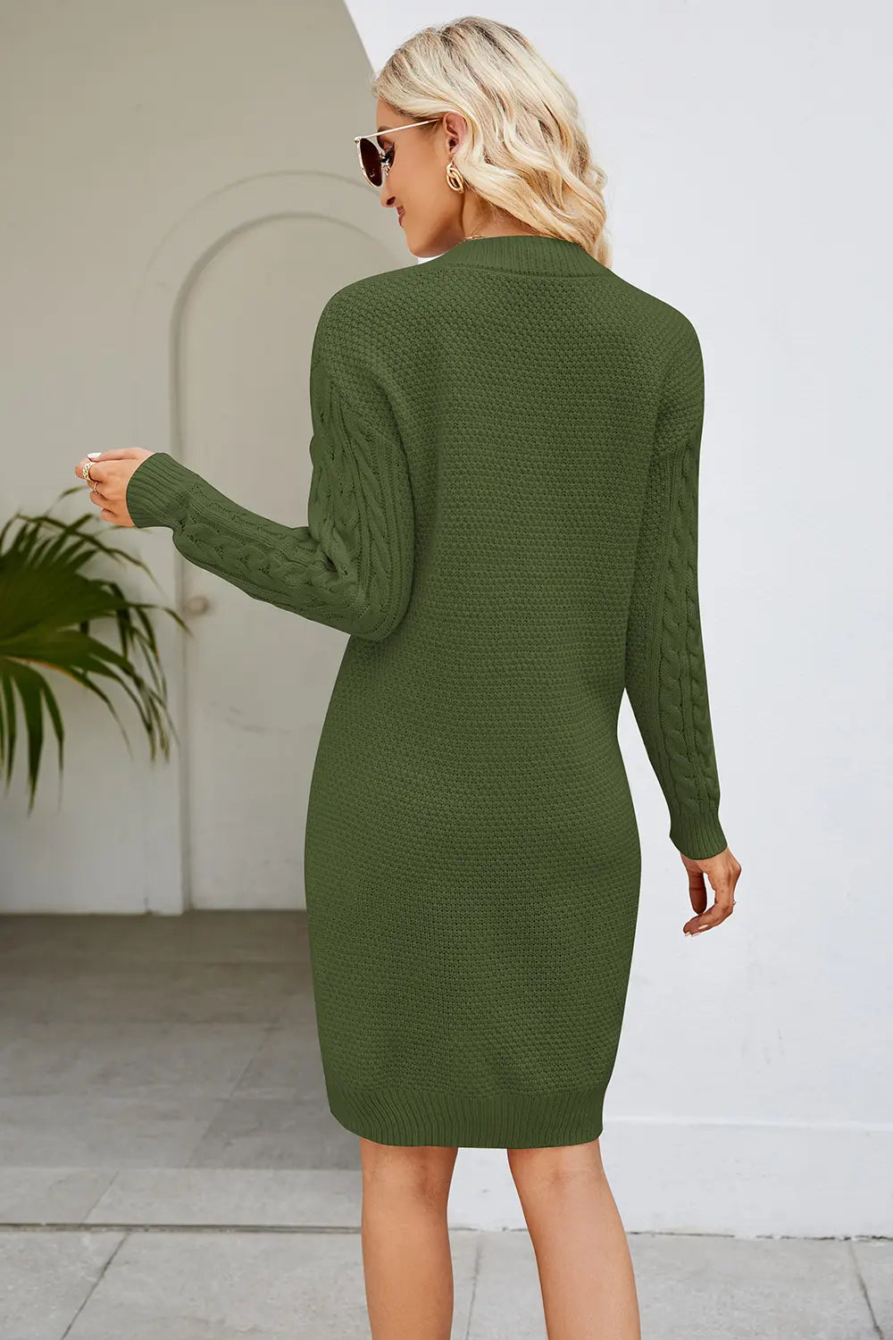 Cable-Knit Long Sleeve Sweater Dress - alternate view 13