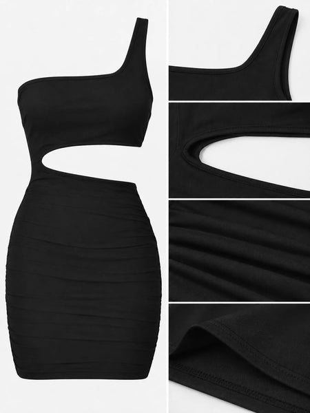One-Shoulder Cutout Ruched Bodycon Mini Dress - alternate view 60