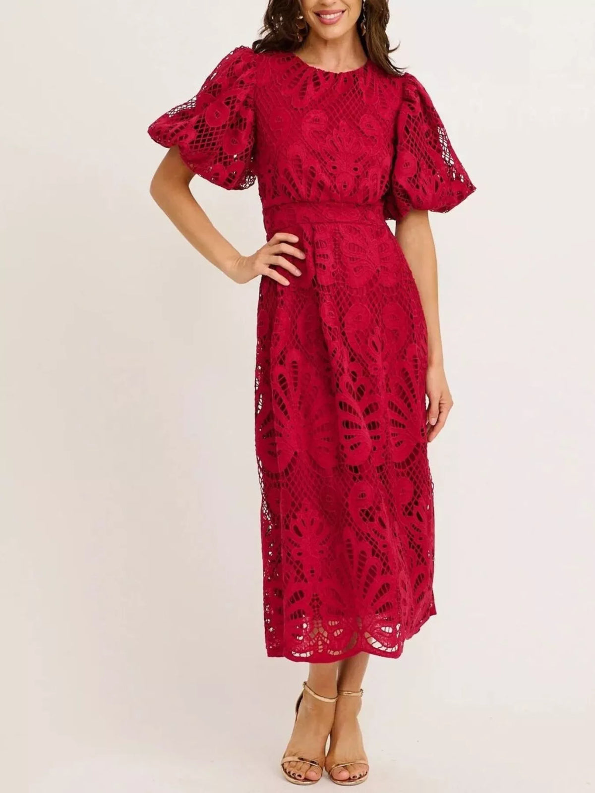 Lace Puff Sleeve Midi Dress - alternate view 8