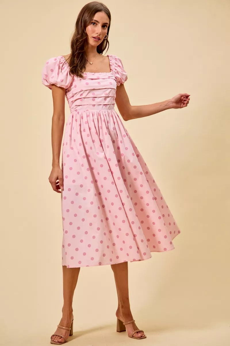 Polka Cotton Print Short Sleeves Midi Dress - alternate view 5