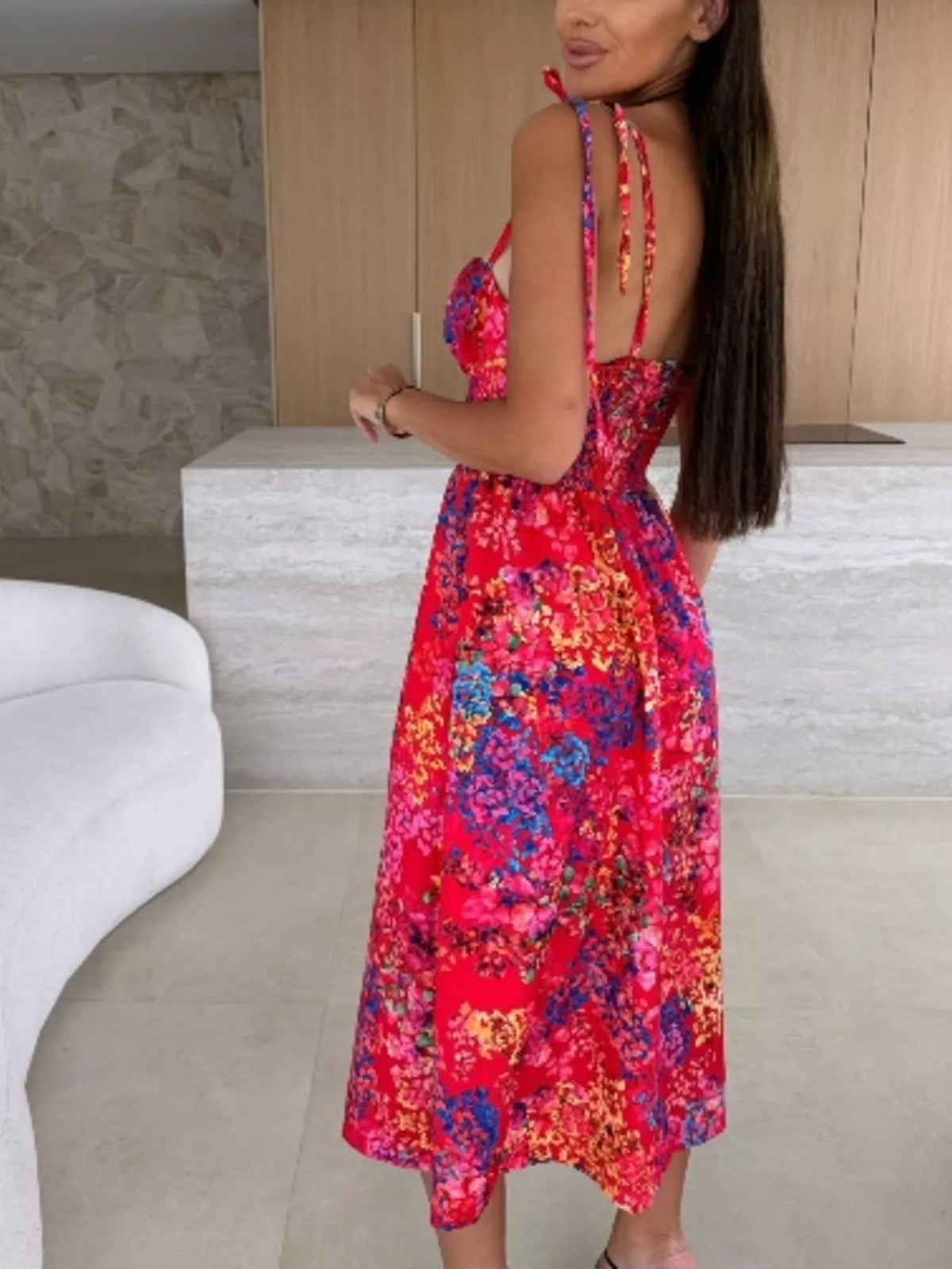 Printed Tie-Strap Midi Dress - alternate view 8