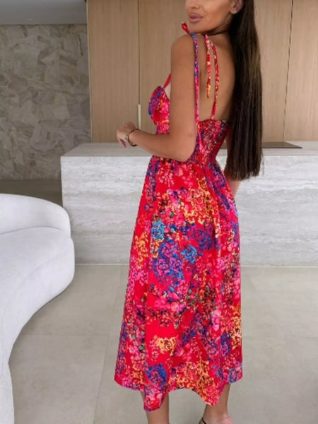 Printed Tie-Strap Midi Dress - alternate view 8