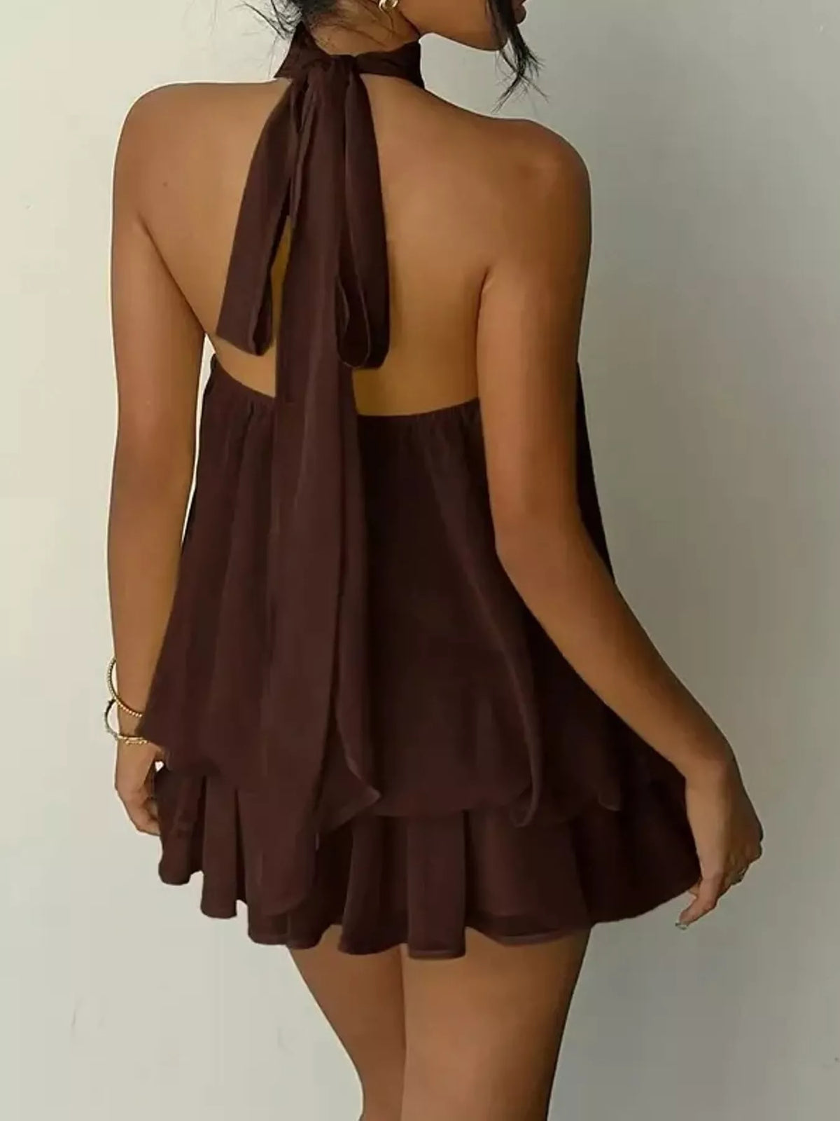 Halter Neck Ruched Mini Dress - alternate view 13