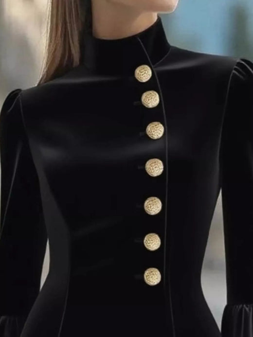 Bell Sleeve Mini Dress with Front Button - alternate view 2