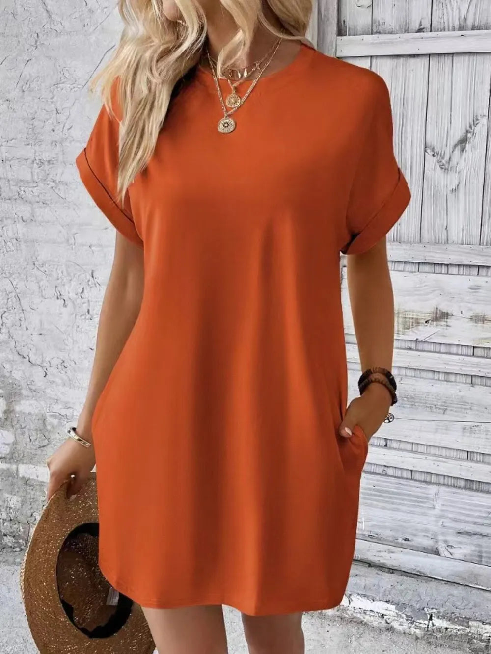 Short Sleeve Mini Tee Dress with Pockets - alternate view 3