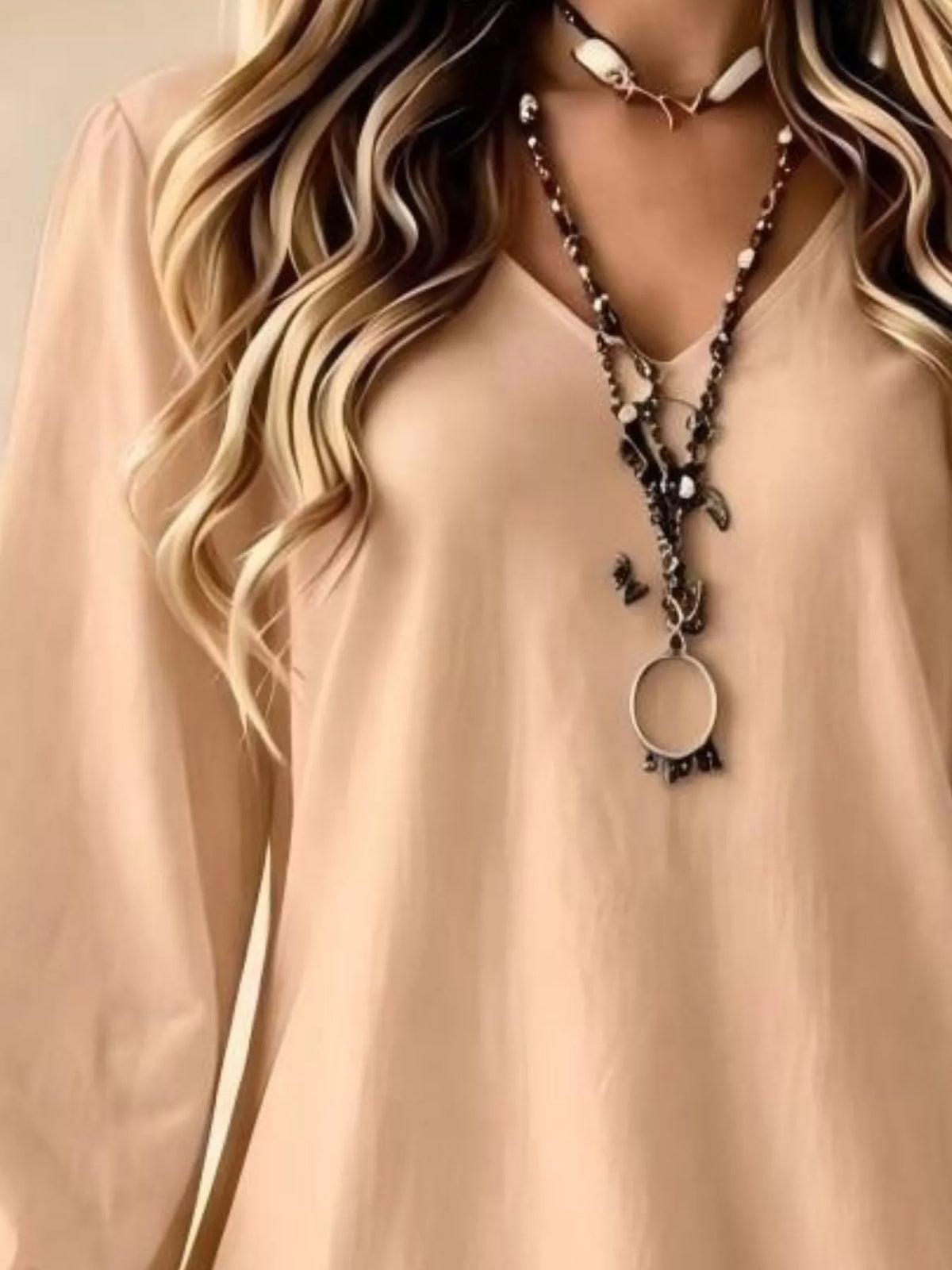 V-Neck Long Sleeve Ruffle Hem Lace Detail Dress - alternate view 6