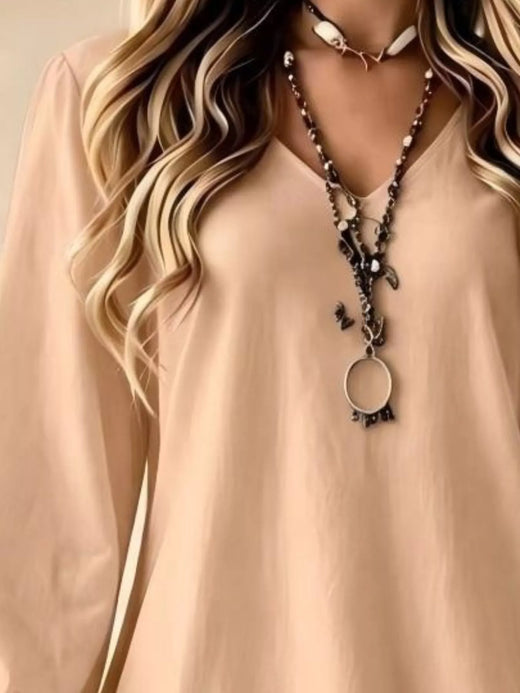 V-Neck Long Sleeve Ruffle Hem Lace Detail Dress - alternate view 6
