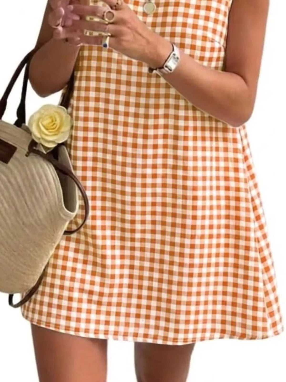 Gingham Sleeveless A-Line Mini Dress - alternate view 10