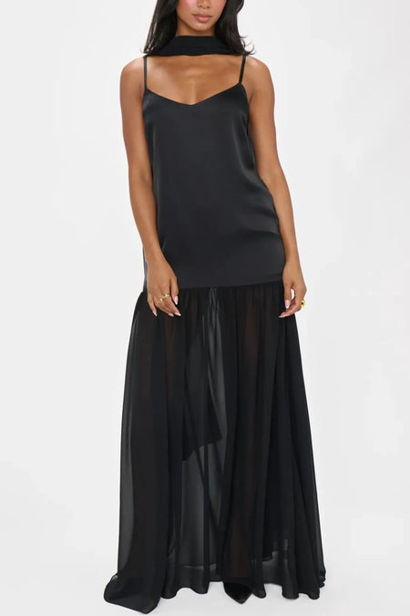 Adjustable Strap Maxi Cami Dress with Scarf - alternate view 9