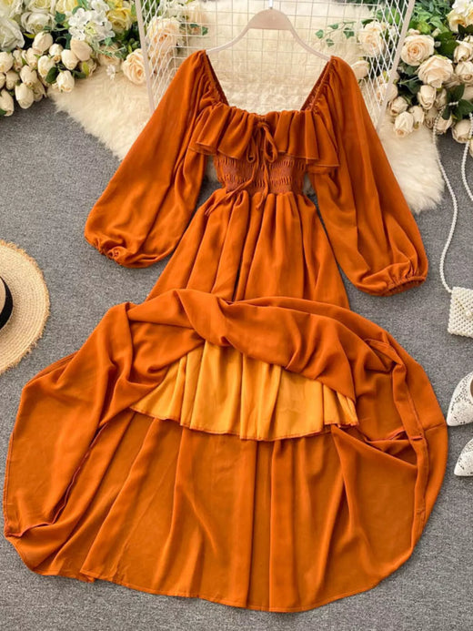 Ruffle Square Neck Balloon Sleeve A-Line Dress - alternate view 2