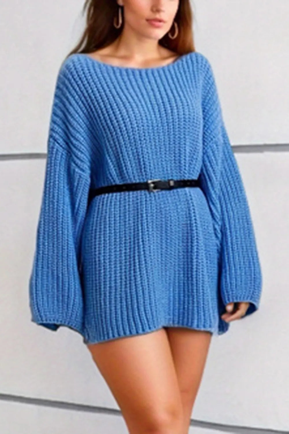 Boat Neck Dropped Shoulder Mini Sweater Dress - alternate view 3