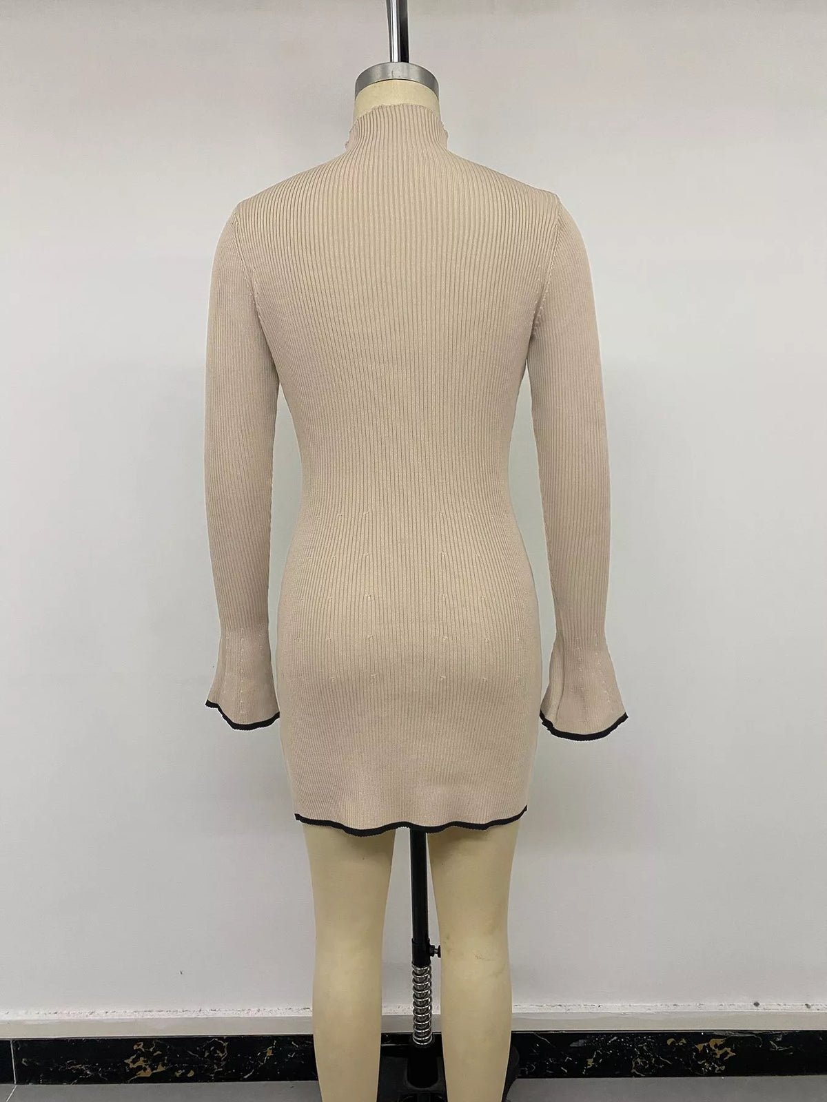Ribbed Mock Neck Flare Sleeve Sweater Dress - alternate view 12