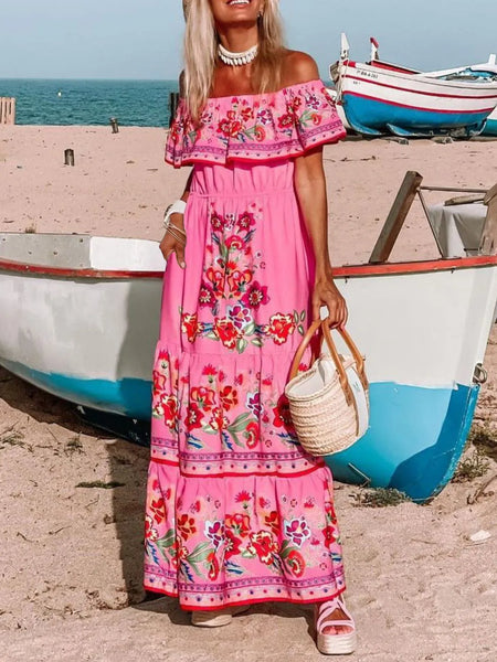 Floral Off Shoulder Ruffle Maxi Dress - alternate view 15