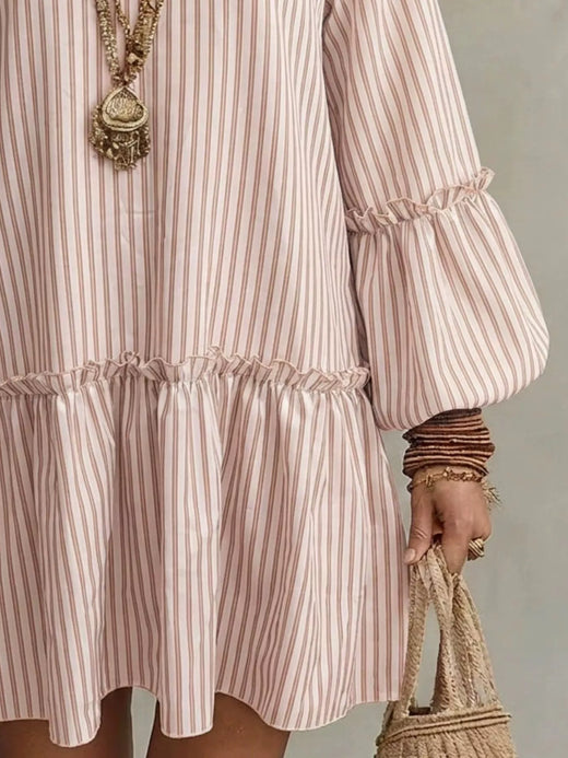 Full Size Striped Balloon Sleeve Mini Dress Plus Size - alternate view 2