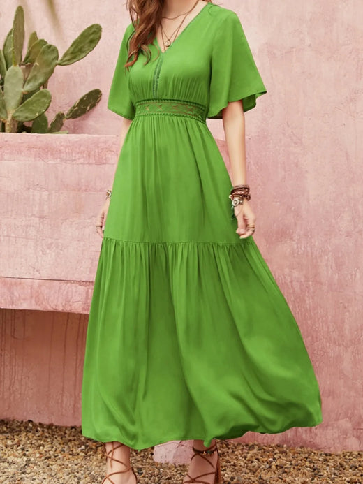 Lace Detail V-Neck Short Sleeve Dress - alternate view 5