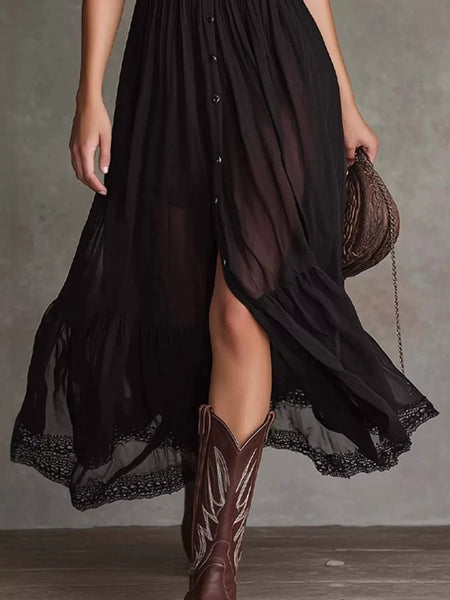 Button-Down Midi Dress with Lace Trim - alternate view 3