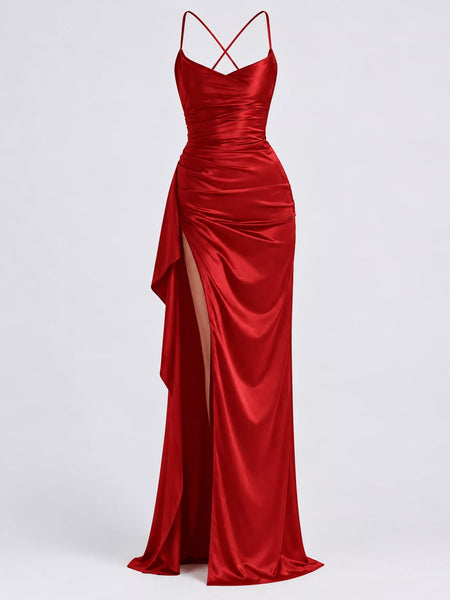 Satin Ruched High-Slit Maxi Dress - alternate view 20