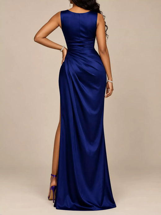 Full Size Satin Cowl Neck High Slit Evening Maxi Dress Plus Size - alternate view 4