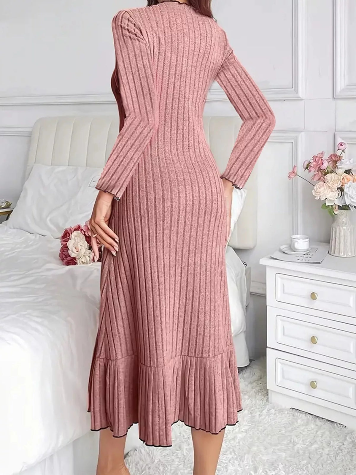 Full Size Ribbed Knit Ruffle Hem Bodycon Dress Plus Size - alternate view 5