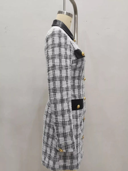 Long Sleeve Plaid Tweed Button-Down Mini Dress - alternate view 5