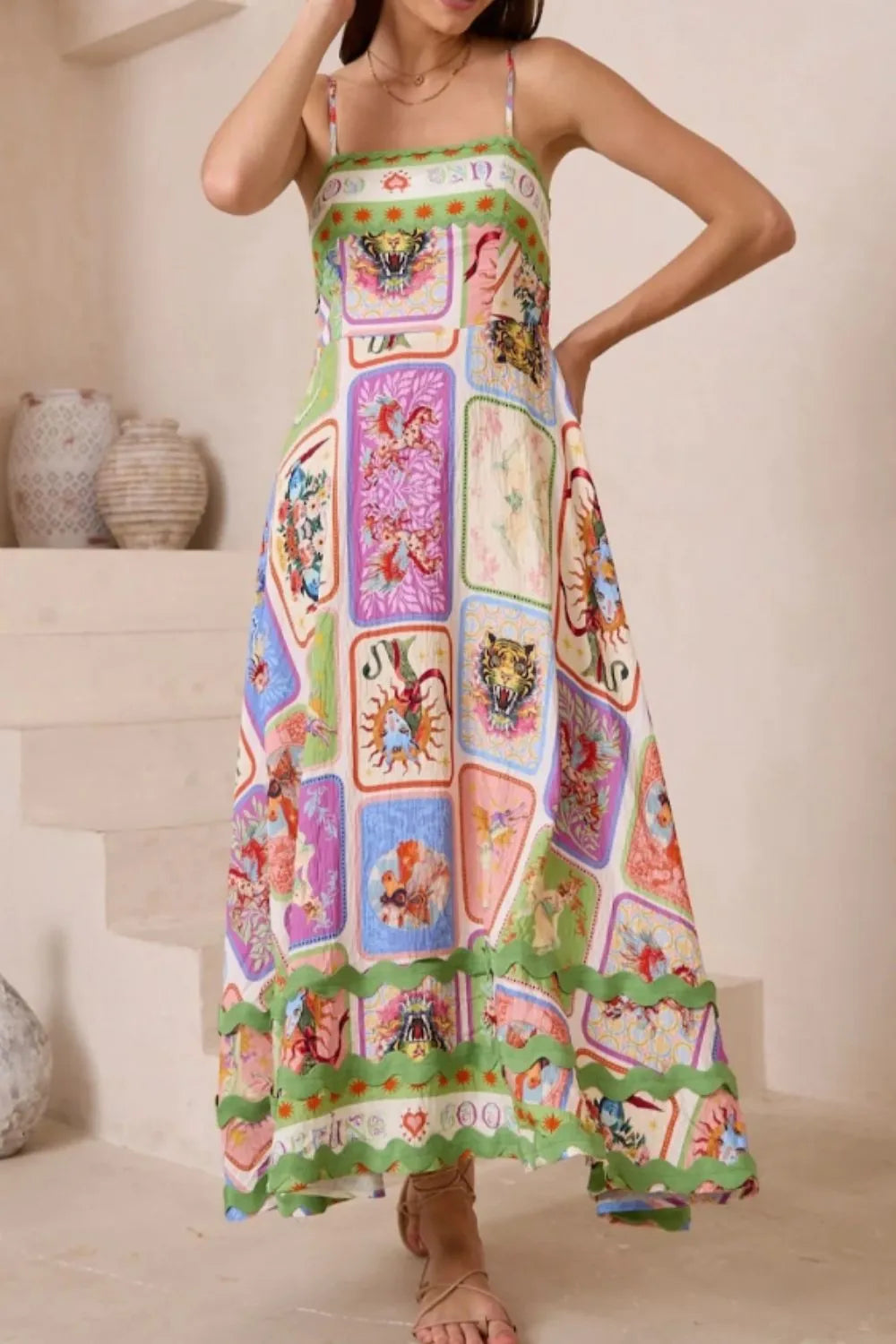 Smocked Printed Square Neck Cami Dress - alternate view 2