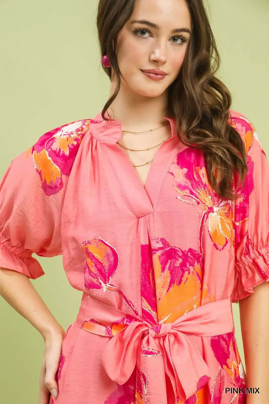 Floral Flounce Sleeve Midi Dress with Belted - alternate view 6