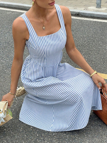 Striped Square Neck Midi Dress - alternate view 19
