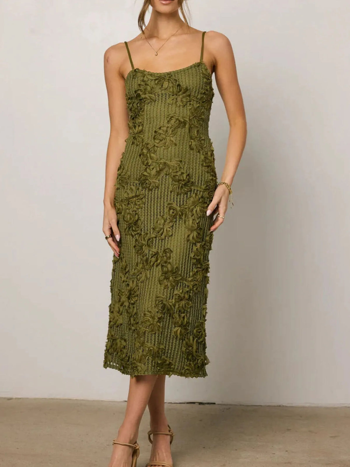 Flower Textured Midi Cami Dress - alternate view 3