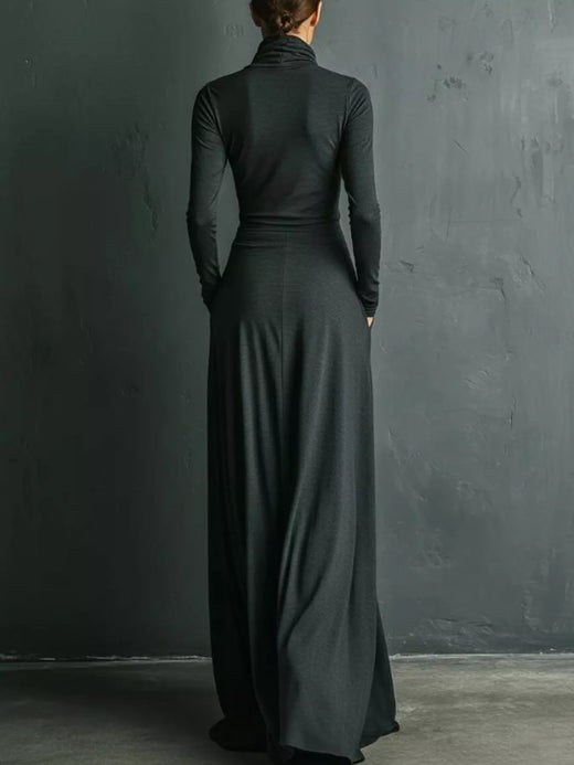 Turtleneck Long-Sleeve Draped Maxi Dress - alternate view 4