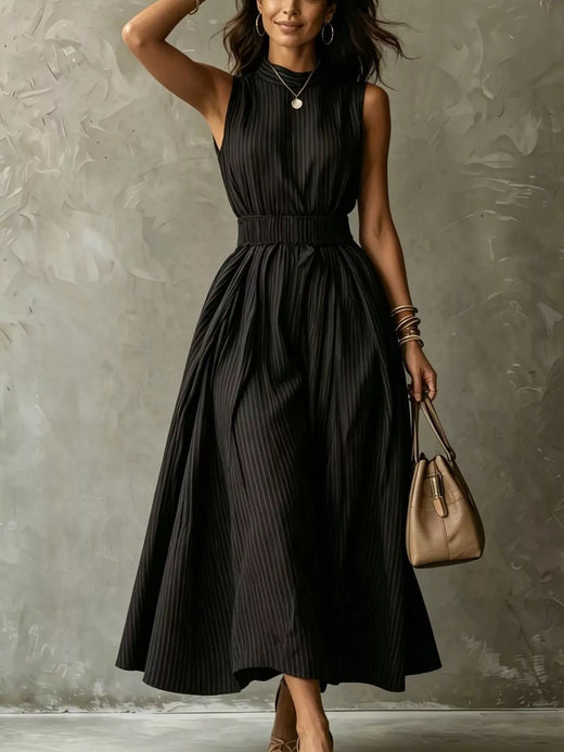 Striped Mock Neck Sleeveless Maxi Dress - alternate view 3