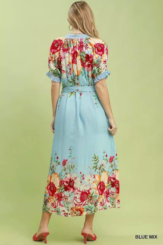 Mix Floral Border Print Midi Dress - alternate view 4