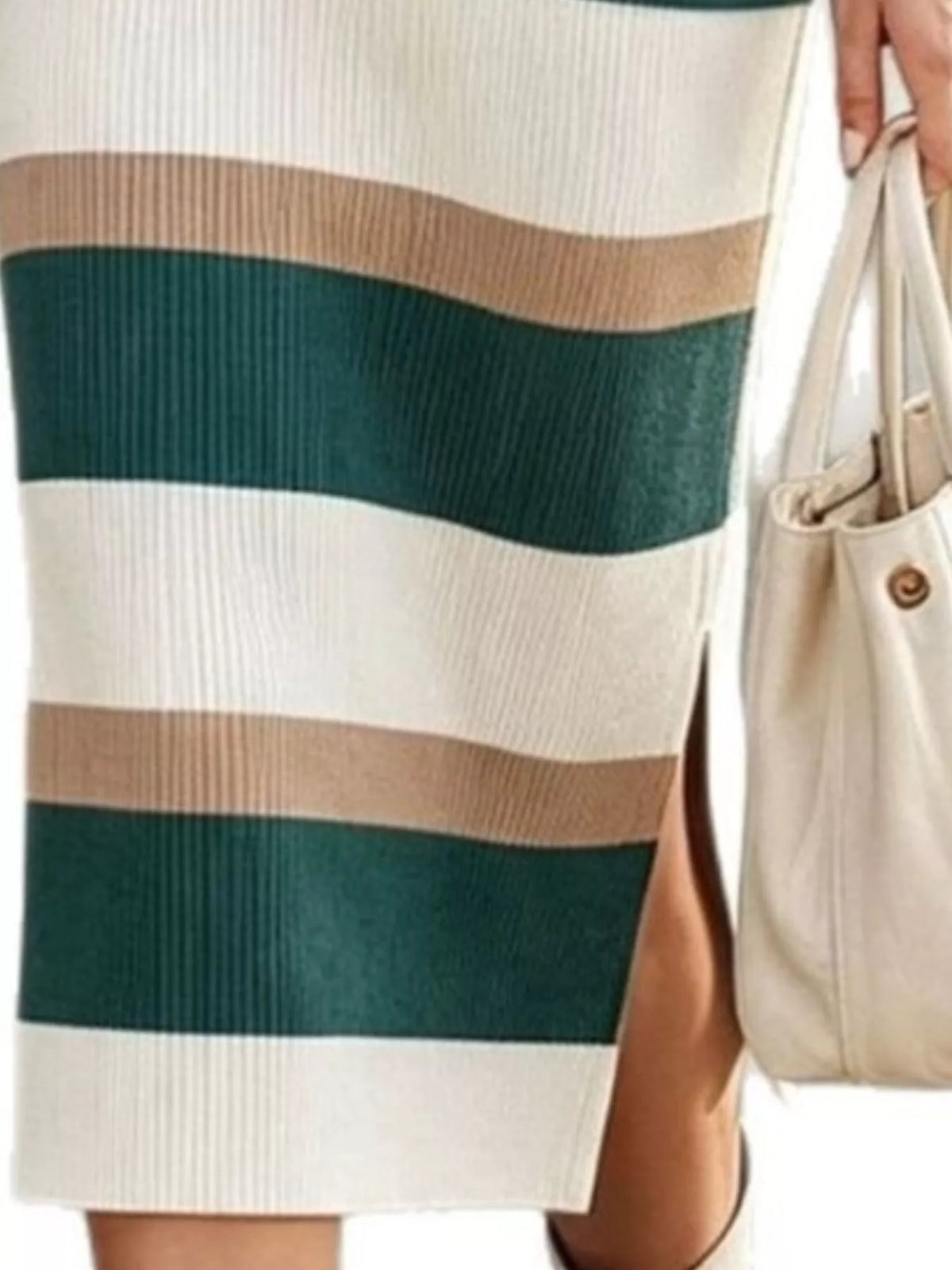 Striped Polo Collar Long Sleeve Sweater Dress - alternate view 1