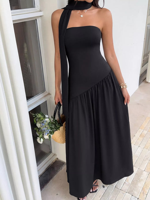 Slit Tube Maxi Dress with Scarf - alternate view 3