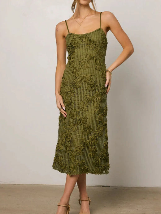 Flower Textured Midi Cami Dress