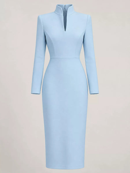 Full Size Stand-Collar Long-Sleeve Midi Dress Plus Size - alternate view 14