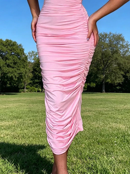Flower Ruched Tube Bodycon Midi Dress - alternate view 4