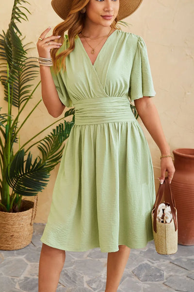 Ruched Surplice Short Sleeve Dress - alternate view 2