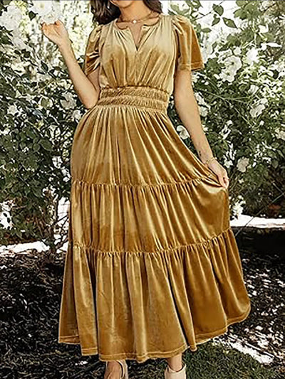 Velvet Tiered Short Sleeve Maxi Dress - alternate view 14