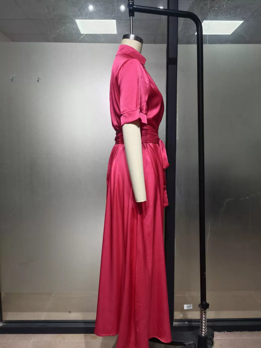 Collared Neck Maxi Shirt Dress - alternate view 4