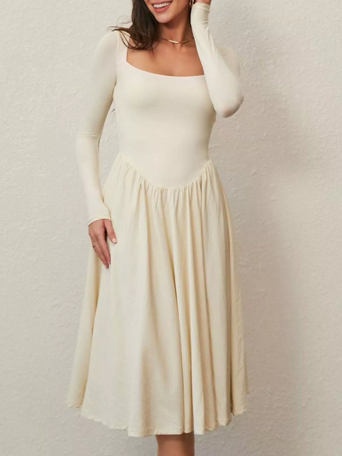 Square Neck Long Sleeve Midi Dress - alternate view 9